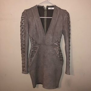Missguided gray velvet long sleeve dress